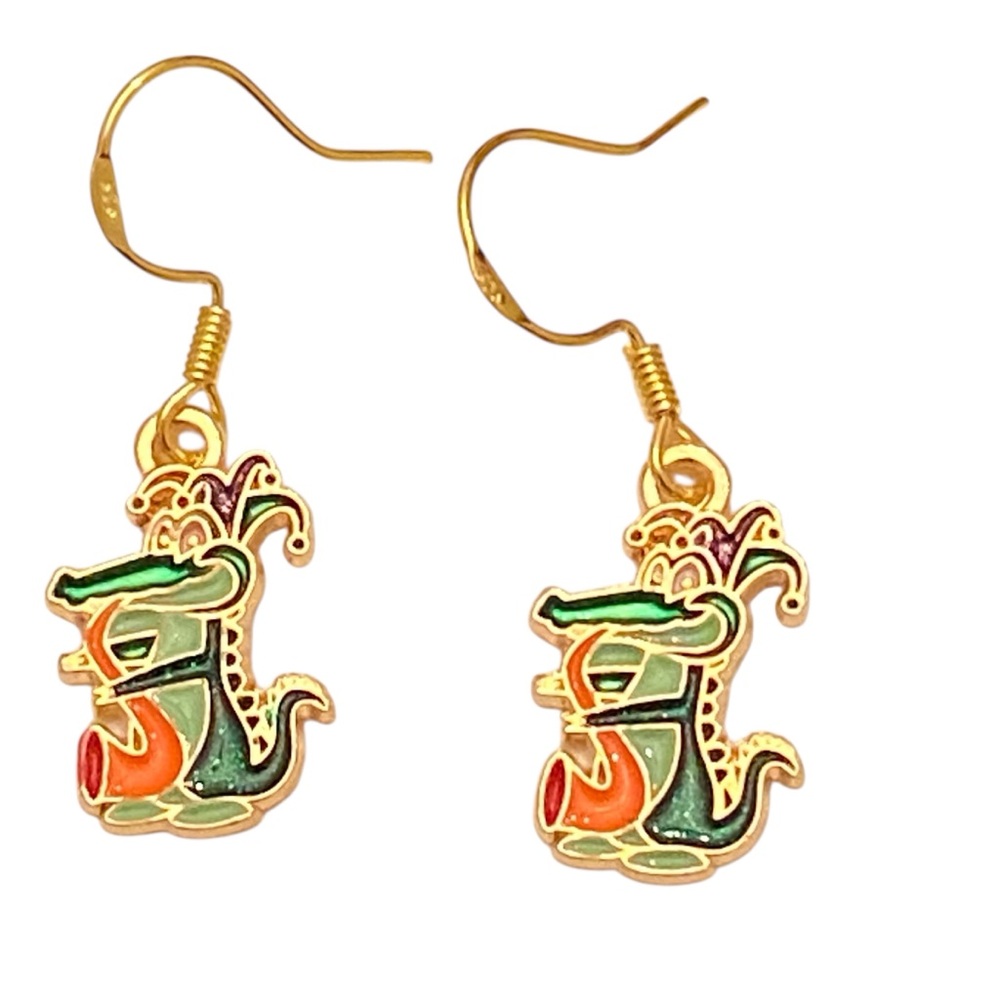 Mardi Gras Theme Alligator Dangle Earrings